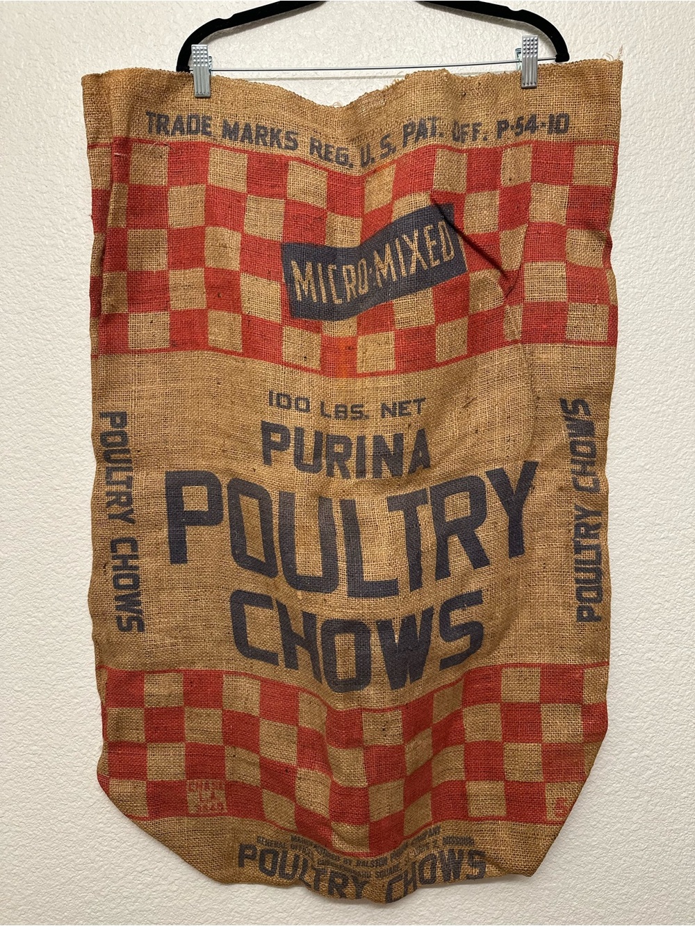 Purina poultry chow burlap sack